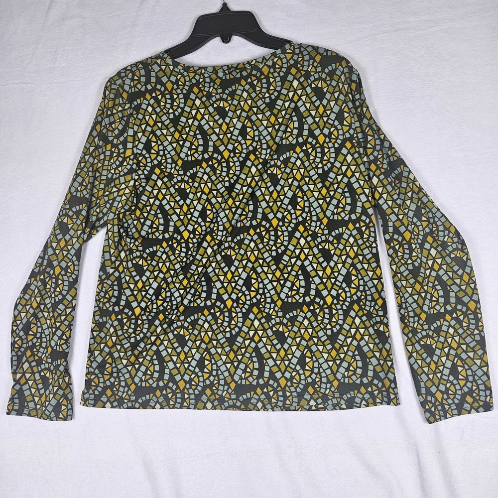 Bob Mackie Wearable Art Mosaic Print Long Sleeve Top Women's‎ M Green Stretch - Picture 2 of 8